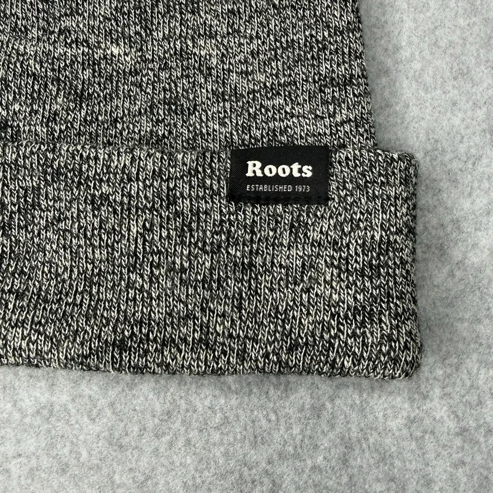 Roots Gray Black White Cuffed Beanie Hat Minimalist One Size Winter Outdoor Knit